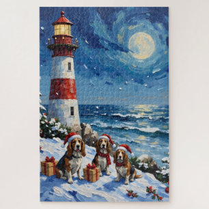 Puzzle Basset Hound Phare de Noël Vacances