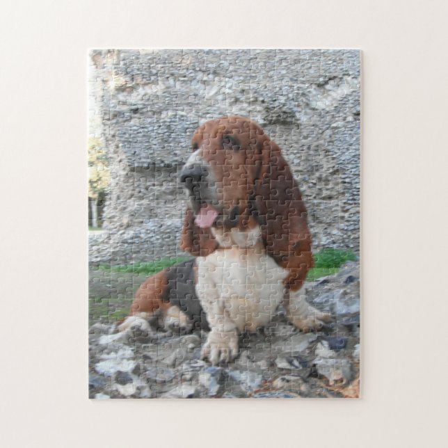 Puzzle Basset Hound visitant le château (Vertical)