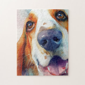 Puzzle Basset hound watercolor portrait