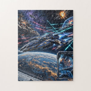 Puzzle Bataille de vaisseaux spatiaux au-dessus d'une pla