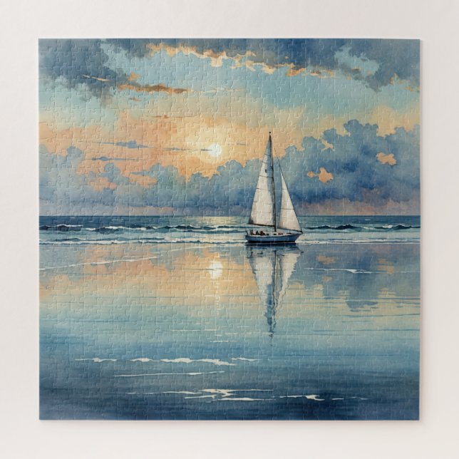 Puzzle Bateau À Voile Aquarelle Sur Peinture Océanique (Vertical)