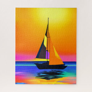 Puzzle Bateau à voile contre un coucher de soleil sur l'o