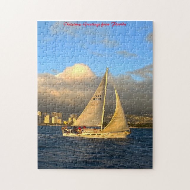 Puzzle Bateau à voile de Floride. Vœux de Noël (Vertical)