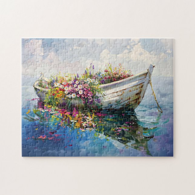 Puzzle Bateau avec Fleurs sauvages colorés (Horizontal)