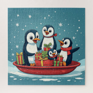 Puzzle Bateau de Noël de la famille de pingouins