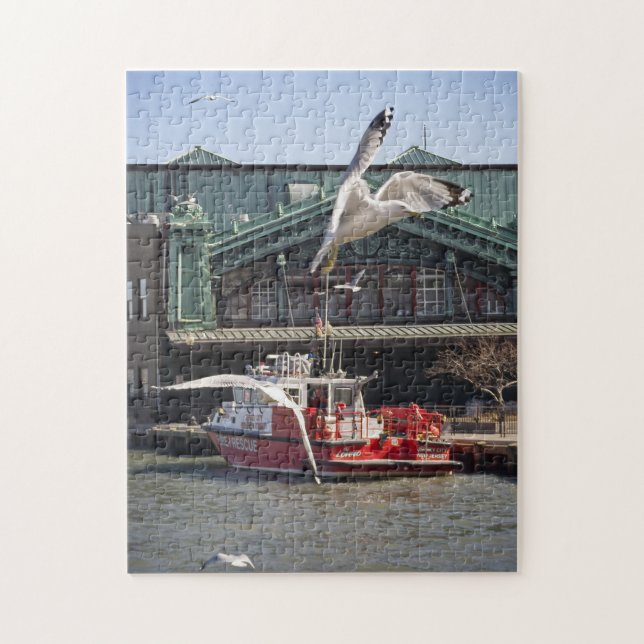Puzzle Bateau-pompe de Jersey City avec des mouettes (Vertical)