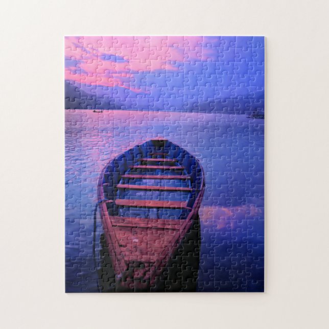 Puzzle Bateau sur le lac Tranquil au coucher du soleil (Vertical)