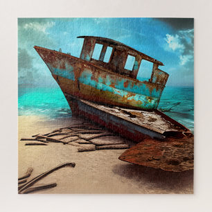 Puzzle Bateau Vieux Rouillé Abandonné sur une Plage de Sa