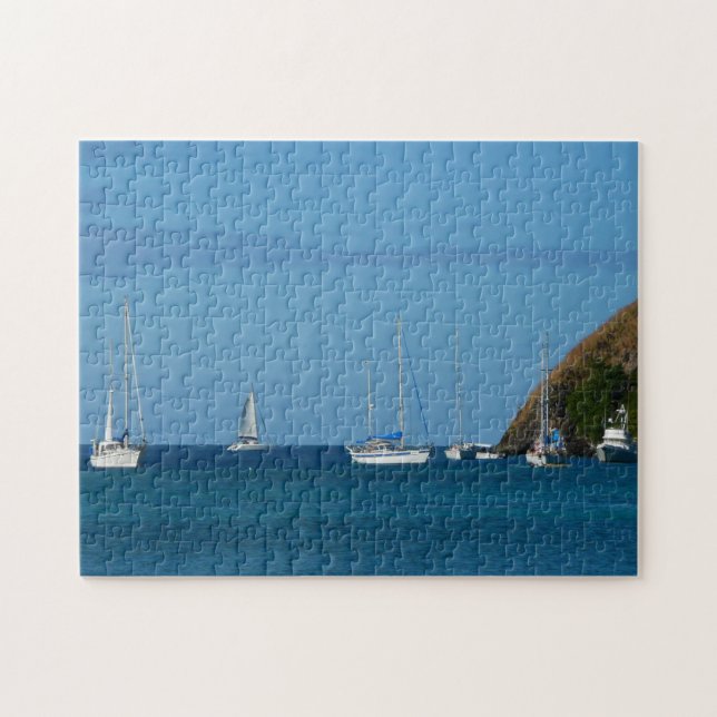 Puzzle Bateaux à voile dans la baie Blancs et Bleus Nauti (Horizontal)