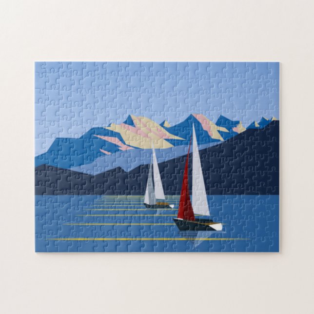 Puzzle Bateaux À Voiles Et Montagne photo (Horizontal)