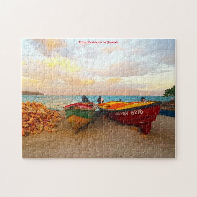 Puzzle Bateaux de pêche sur une plage de Jamaïque. Jigsaw (Horizontal)