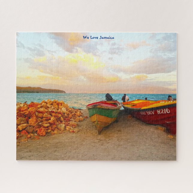 Puzzle Bateaux de pêche sur une plage de Jamaïque. Jigsaw (Horizontal)