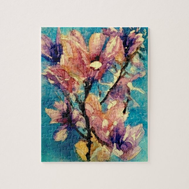 Puzzle Batik japonais d'aquarelle de magnolia (Vertical)