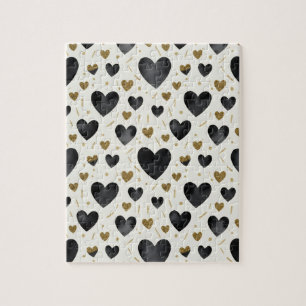 Puzzle Battement de cœur doré Motif aquarelle noir et o