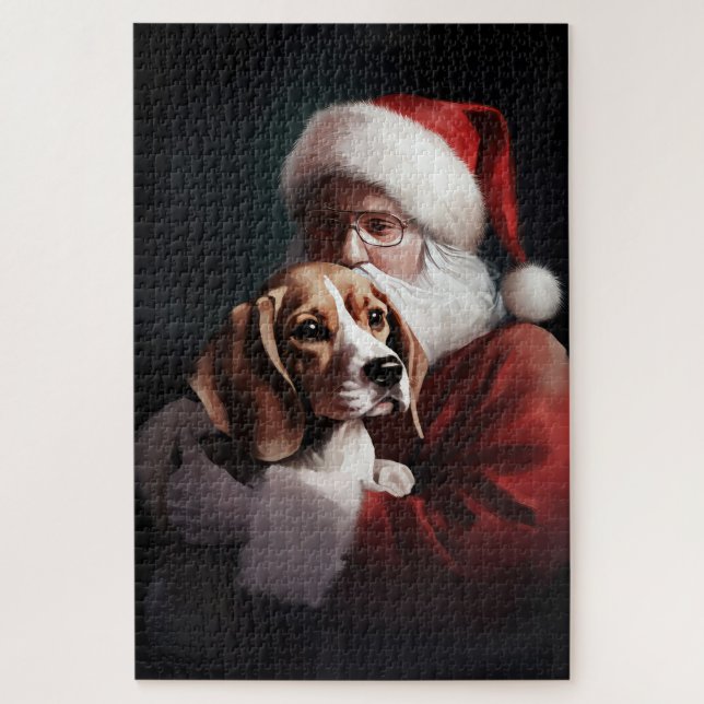 Puzzle Beagle avec le Père Noël Festif Noël (Vertical)
