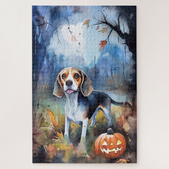 Puzzle Beagle d'Halloween avec peur Citrouille (Vertical)