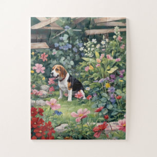Puzzle Beagle en Jardin cadeau fleuri, amoureux des anima