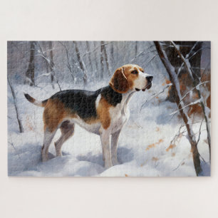 Puzzle Beagle Noël sous la neige