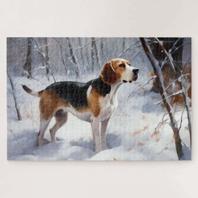 Puzzle Beagle Noël sous la neige (Horizontal)