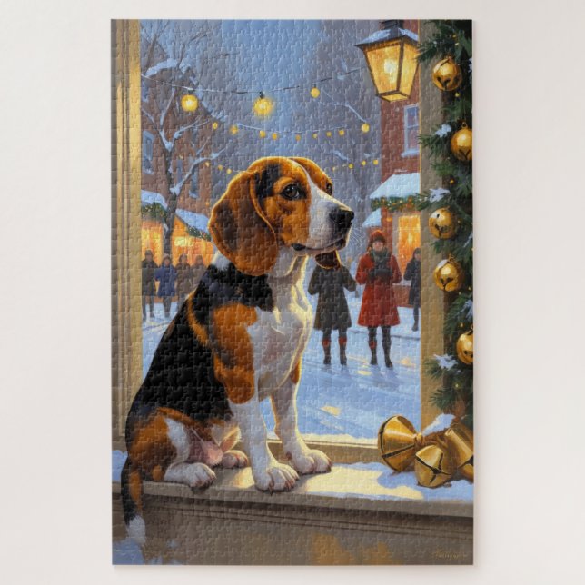 Puzzle Beagle With Christmas Lights Holiday (Vertical)