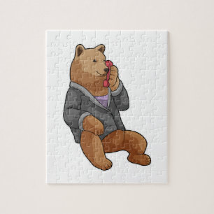 Puzzle Bear as Secretary with Phone