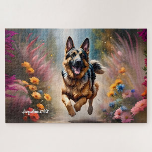 Puzzle Beau Berger Allemand Chien & Fleurs