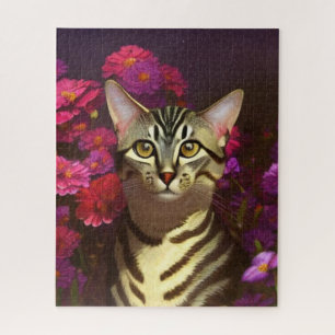 Puzzle Beau chat égyptien Mau dans un jardin de nuit