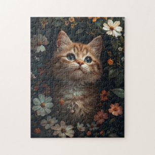 Puzzle Beau chaton orange avec Fleur sauvage