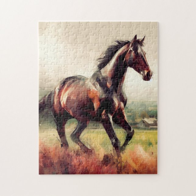 Puzzle Beau Cheval Brown Cheval Coureurs Animaux (Vertical)