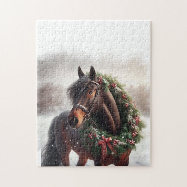 Puzzle Beau Cheval Noir avec animal de couronne (Vertical)