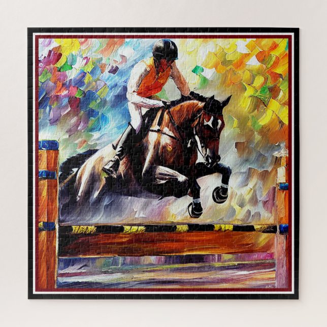 Puzzle Beau Cheval Sauter Digital Huile Peinture Style (Vertical)