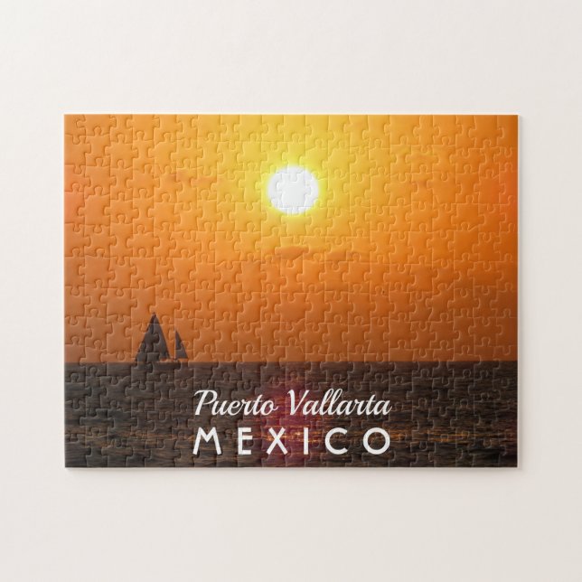 Puzzle Beau coucher de soleil avec bateau Puerto Vallarta (Horizontal)