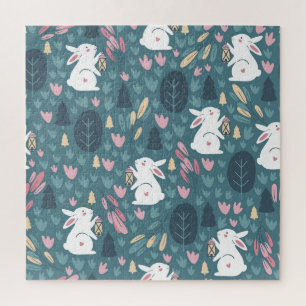 Puzzle Beau lapin : vintage imprimé sans couture.