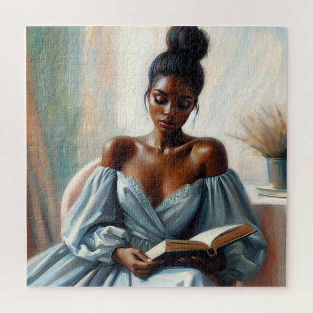 Puzzle Beau livre de lecture de femme noire (Vertical)