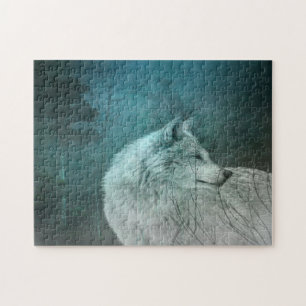 Puzzle Beau loup gris dans une forêt foncée