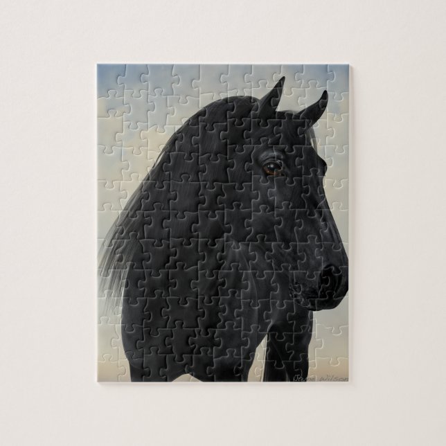 Puzzle Beauté noire - portrait frison noir de cheval (Vertical)