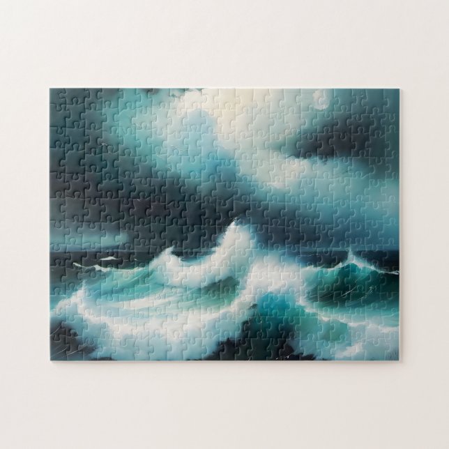 Puzzle Beautiful Blue Ocean waves painting (Horizontal)