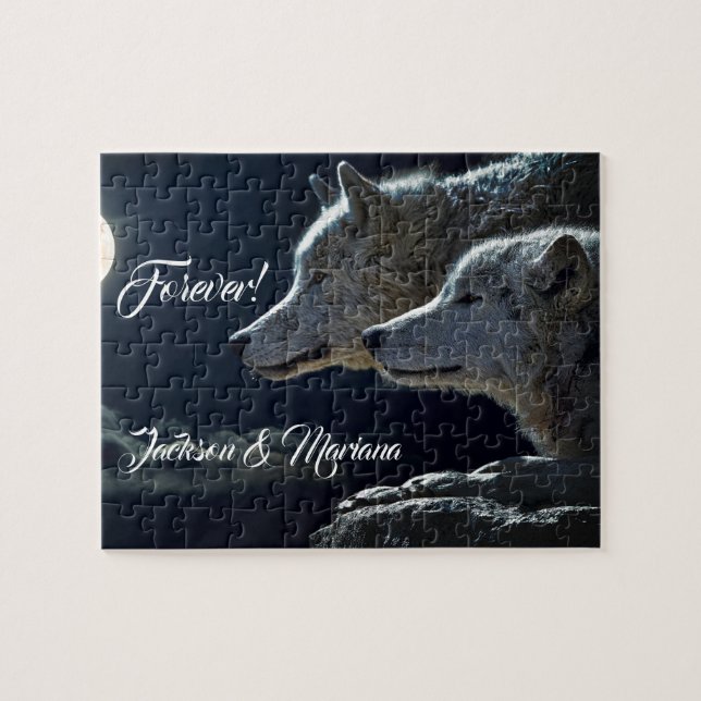 Puzzle Beaux loups gris la nuit (Horizontal)