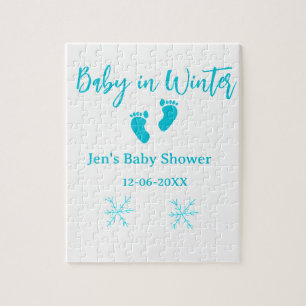 Puzzle Bébé en hiver baby shower bleu bébé pieds snowflak