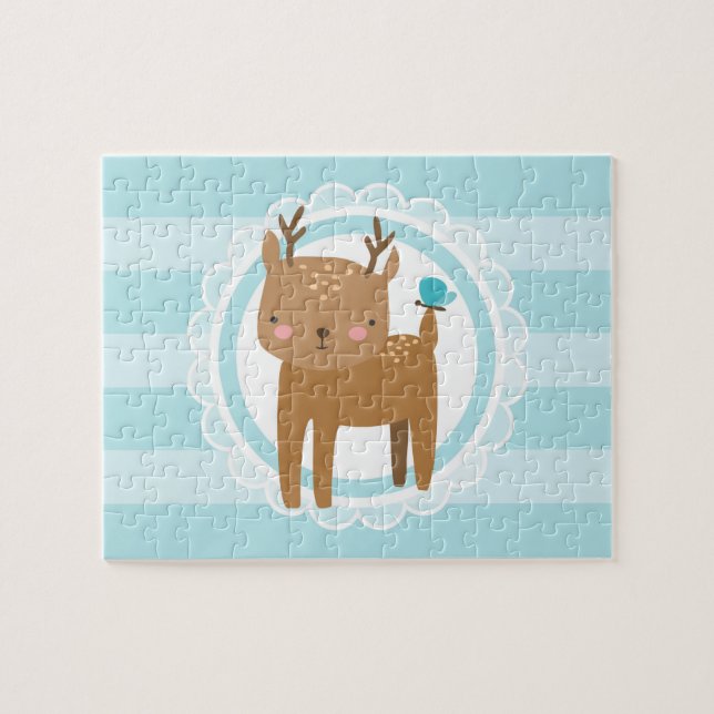 Puzzle Bébé mignon Cerf bleu (Horizontal)