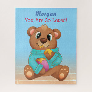 Puzzle Bébé mignon Ours manger du miel Nom et message de