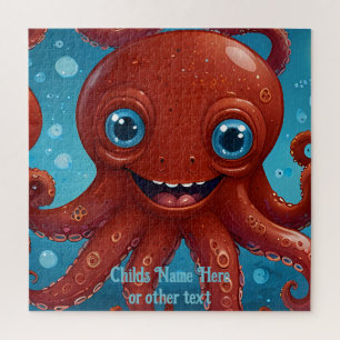Puzzle Bébé rouge mignon poulpe souriant sous la mer