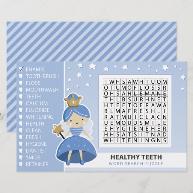 Puzzle bei der Wortsuche Tooth Fairy Party Game (Vorne/Hinten)