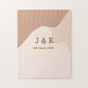 Puzzle Beige boho incurvé date nom mariage