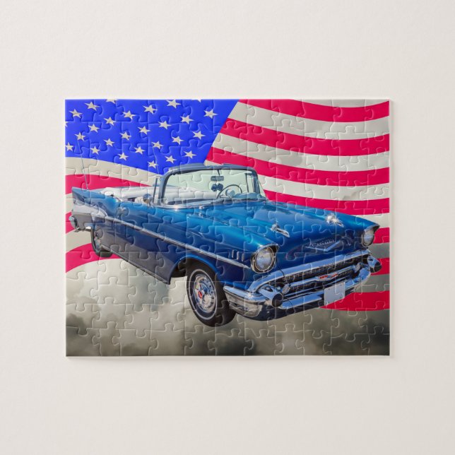 Puzzle Bel Air 1957 de Chevrolet avec le drapeau (Horizontal)