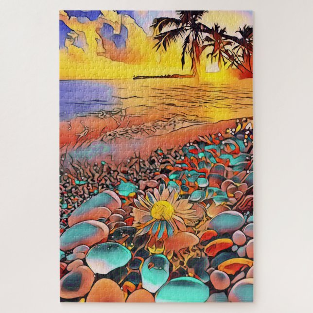 Puzzle Bel paysage de coucher de soleil dans la peinture  (Vertical)