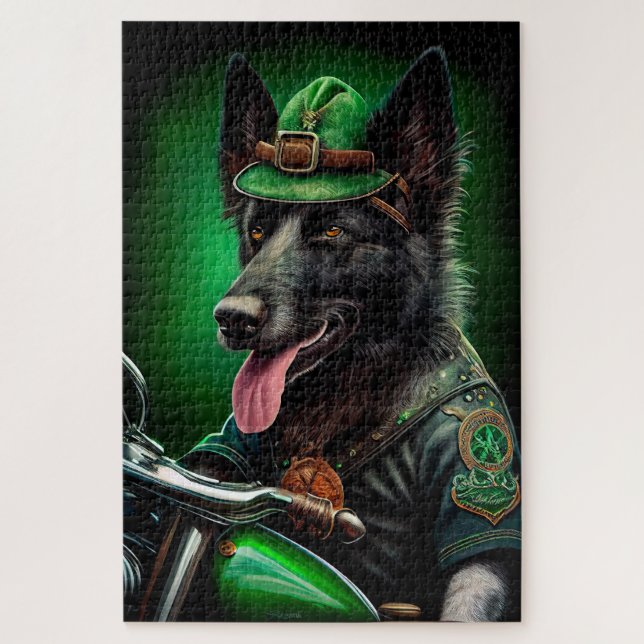 Puzzle Belgian Shepherd conduite vélo St. Patrick's Day (Vertical)