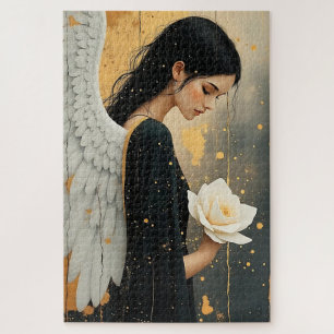 Puzzle Belle Ange Gothique et Rose Blanche Céleste