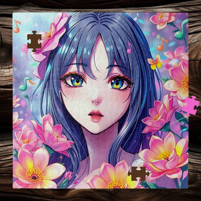 Puzzle Belle Anime Girl and Flowers (Créateur téléchargé)