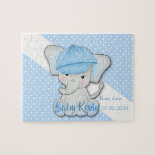 Puzzle Belle caricature bébé éléphant sur une polka bleue